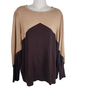 Belle by Kim Gravel Diagonal Color Block Blouson Sweater Silver Mink Large Knit